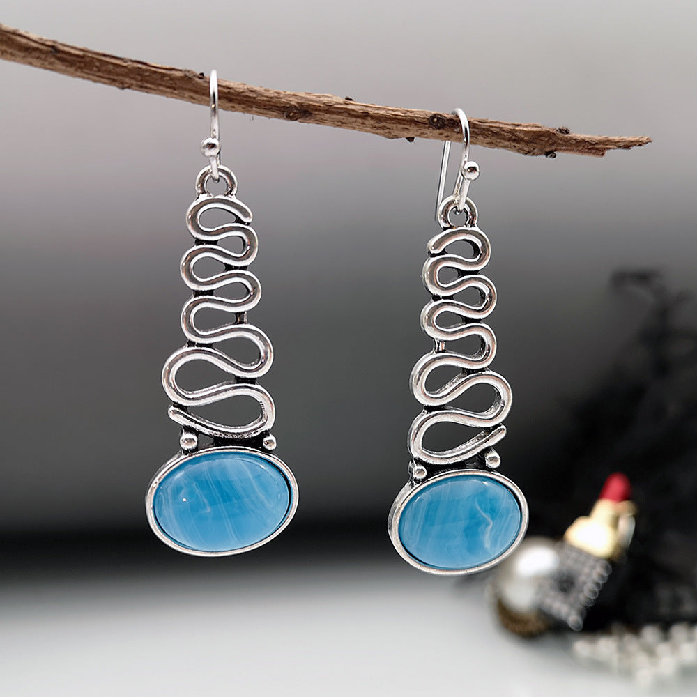 Bohemian Blue Cloud Flower Opal Earrings Creative Wave Shape