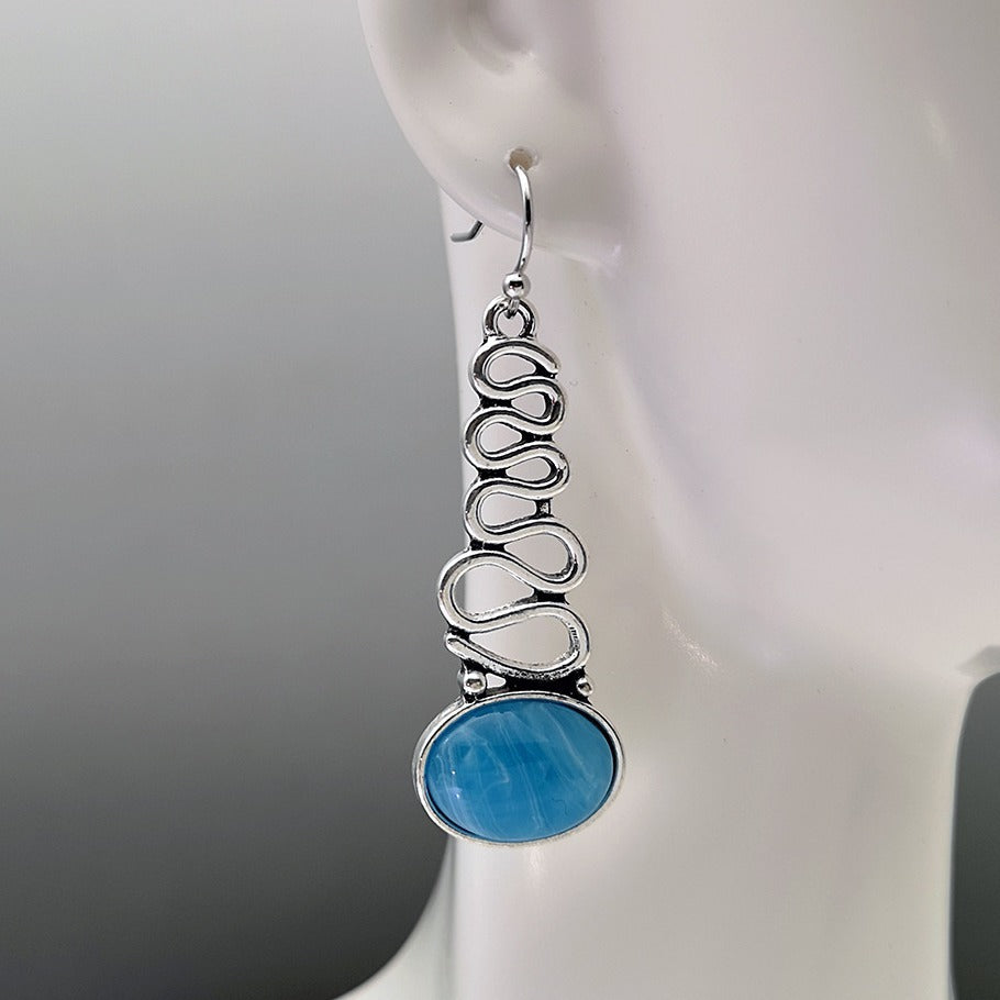 Bohemian Blue Cloud Flower Opal Earrings Creative Wave Shape