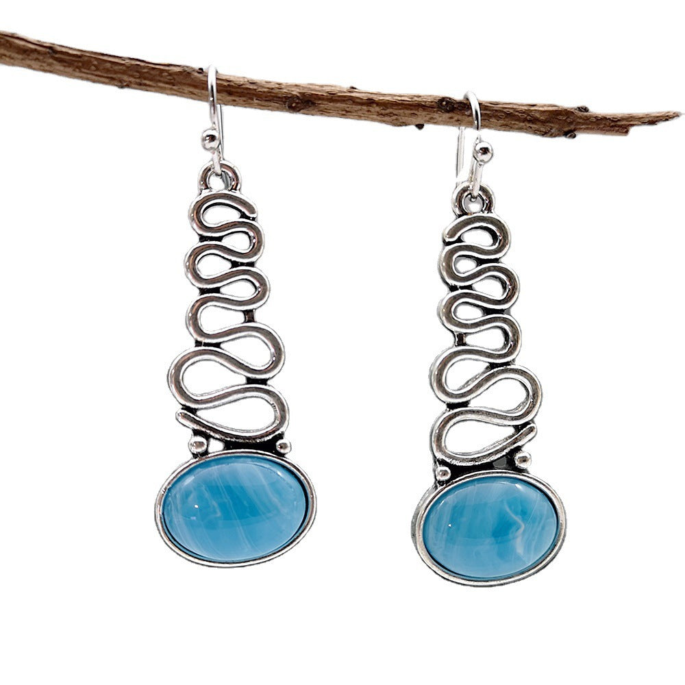 Bohemian Blue Cloud Flower Opal Earrings Creative Wave Shape