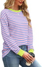 Fashion Color Contrast Loose Round Neck Striped Long Sleeve