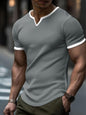 Color-block V Neck Outdoor Sports Waffle T-shirt