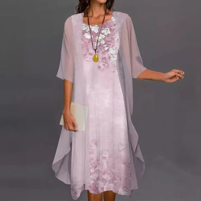 Printed Long Sleeve Loose Multi-color Two-piece Set Dress