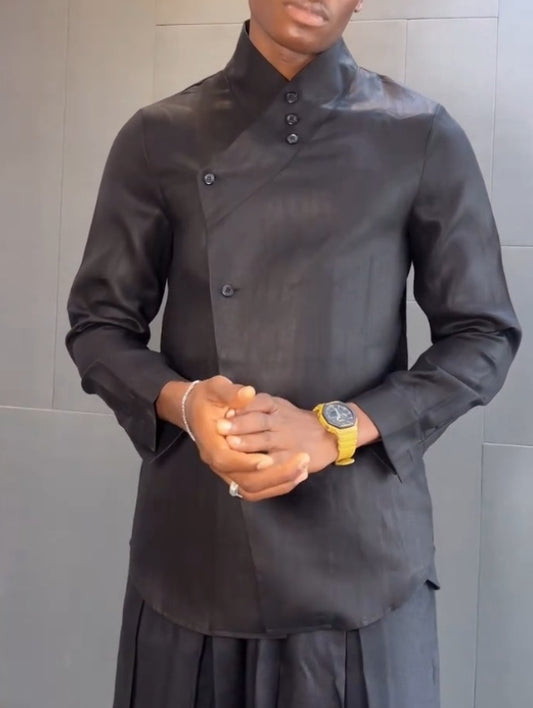 Black Asymmetric - Front Long - Sleeve Shirt