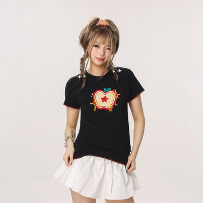 Women's Casual Sweet And Spicy Towel Embroidered Short Sleeve