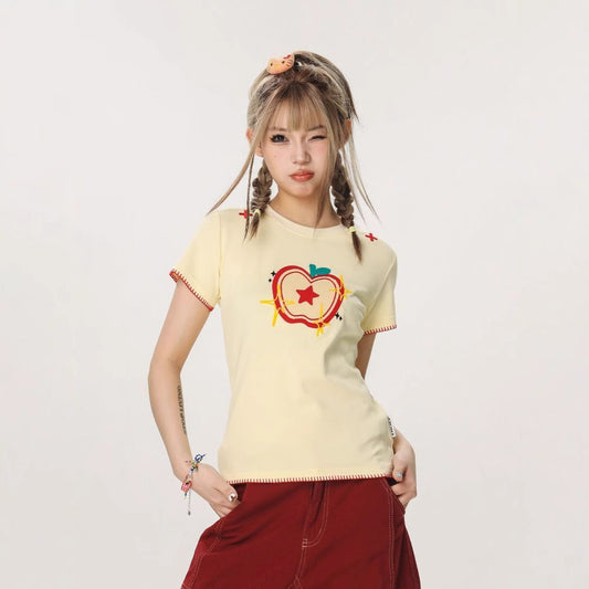 Women's Casual Sweet And Spicy Towel Embroidered Short Sleeve