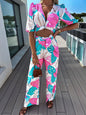 Short Sleeve Top Straight-leg Pants Suit Printed Two-piece Suit