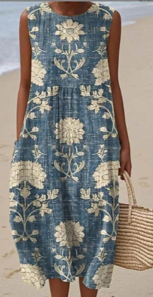Sleeveless Casual Printed Dress Slim Fit
