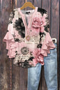 Women's Creative Printing Casual V-neck Lotus Sleeve T-shirt
