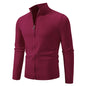 Stand Collar Simple Zipper Solid Color Cardigan Sweater