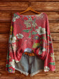 Women's Printed Loose Retro Long-sleeved Brushed Top
