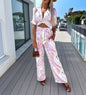 Short Sleeve Top Straight-leg Pants Suit Printed Two-piece Suit