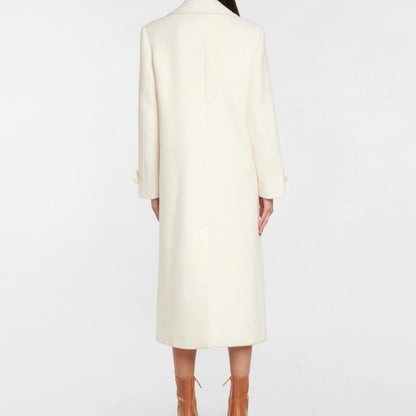 Lapel Double Breasted Elegant Mid-length Women's White Coat Elegant Overcoat