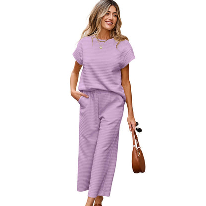 Solid Color Texture Fashion Women's European And American Leisure Two-piece Set