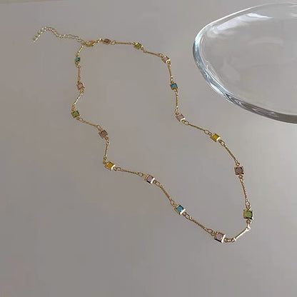 Square Color Fine Clavicle Chain Necklace Light Luxury