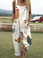 Women's Summer Digital Printing Button Casual Suspender Trousers