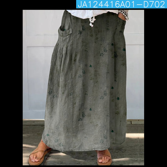 Women's Loose Versatile Pocket 3D Printed Midi Skirt