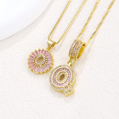 26 Letter Pendant Necklace Copper Inlaid Zirconium Plated Real Gold