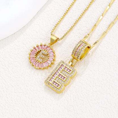 26 Letter Pendant Necklace Copper Inlaid Zirconium Plated Real Gold