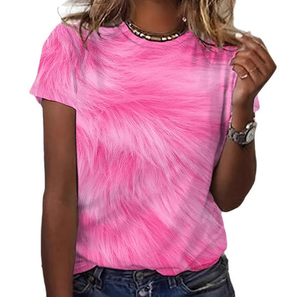 Women's Round Neck Casual Loose Short Sleeves T-shirt Mixed Color 3D Digital Printing