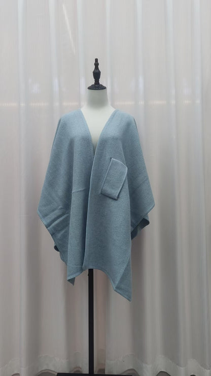 Fur Collar Fur Ball Knitted Cardigan Cape And Shawl