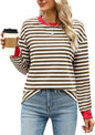 Fashion Color Contrast Loose Round Neck Striped Long Sleeve