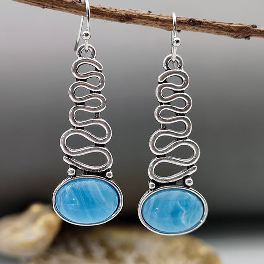 Bohemian Blue Cloud Flower Opal Earrings Creative Wave Shape