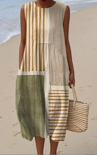 Sleeveless Casual Printed Dress Slim Fit