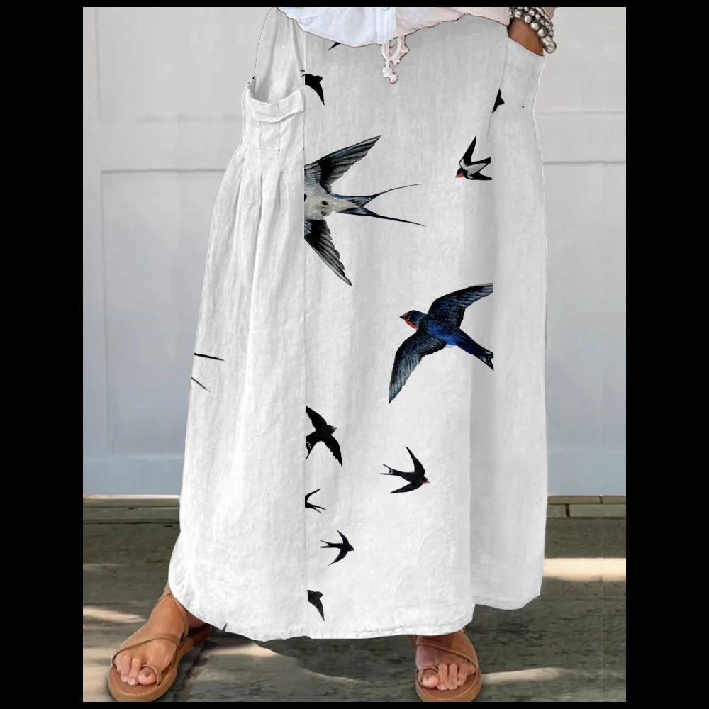Women's Loose Versatile Pocket 3D Printed Midi Skirt
