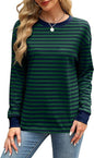 Fashion Color Contrast Loose Round Neck Striped Long Sleeve