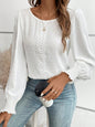 Women's Ruffled Pleated Long Sleeve Round Collar Top Shirt