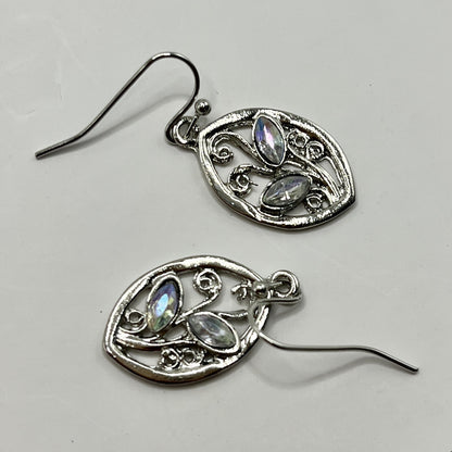 Europe And America Creative Leaves Embedded Colorful Moonstone Earrings Women