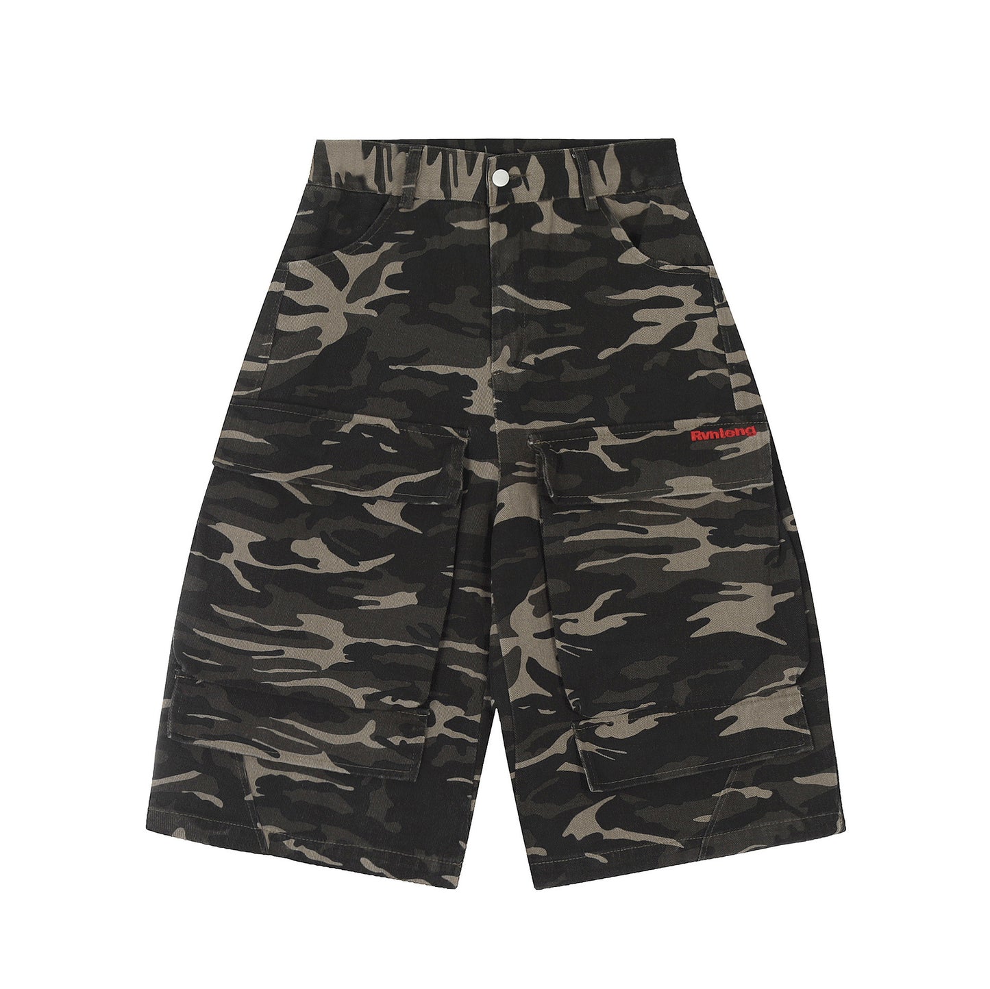 Retro Camouflage Multi-pocket Workwear Cropped Jeans Men And Women Wide