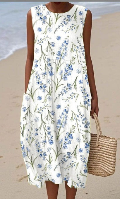 Sleeveless Casual Printed Dress Slim Fit