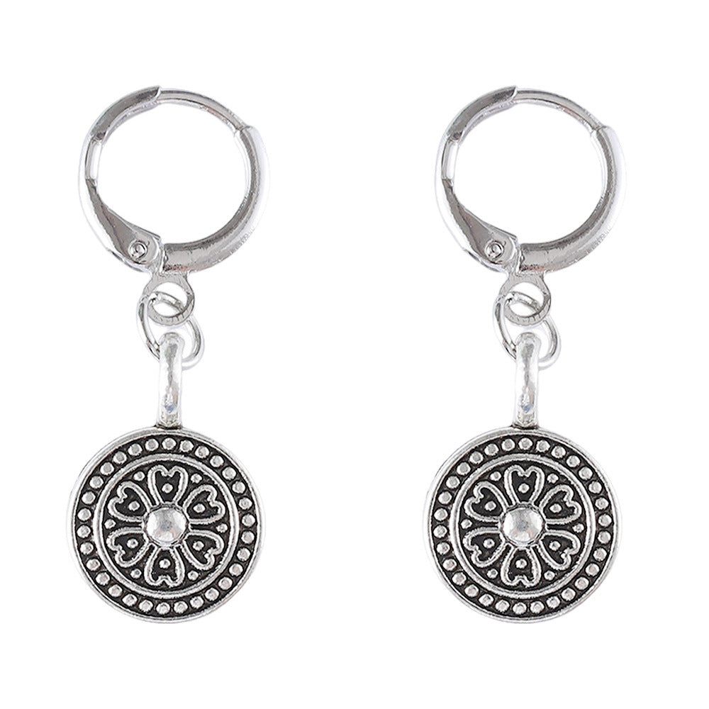 Bohemian Style Retro Round Print Niche Distressed Ethnic Earrings