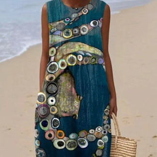 Sleeveless Casual Printed Dress Slim Fit
