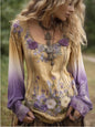 Gradient Lavender Floral Embroidered Linen Blouses