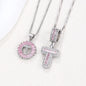 Rock Sugar 26-letter Pendant Necklace For Women, Copper Inlaid Zircon Round Flower Jewelry Set