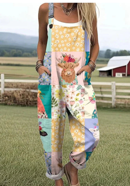 Digital 3D Printed Button Strap Women's Casual Pants