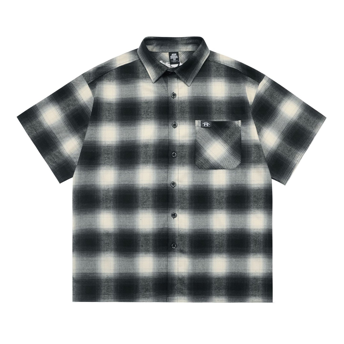 Large Plaid Classic Pocket Half Sleeve Cardigan Short Sleeve Shirt