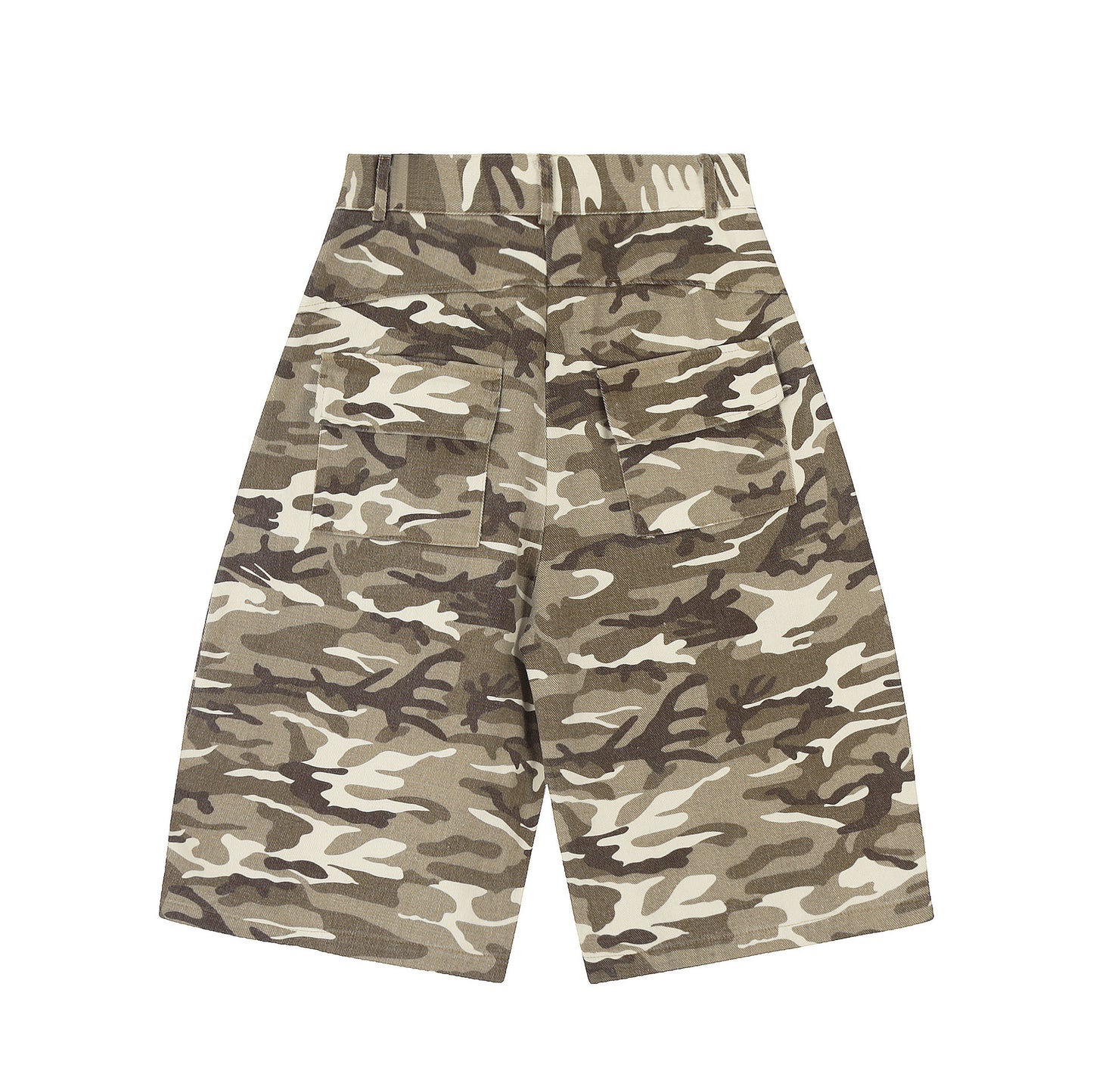 Retro Camouflage Multi-pocket Workwear Cropped Jeans Men And Women Wide