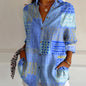 Striped Long-sleeved Shirt Women's Rainbow Cardigan Contrast Color Coat Lapel