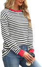 Fashion Color Contrast Loose Round Neck Striped Long Sleeve