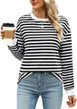 Fashion Color Contrast Loose Round Neck Striped Long Sleeve