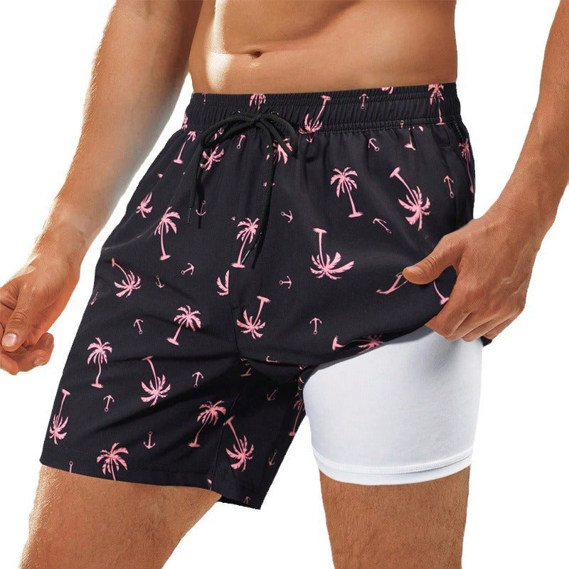 European And American Swimming Trunks Beach Pants Two-in-one Men's Anti-embarrassment