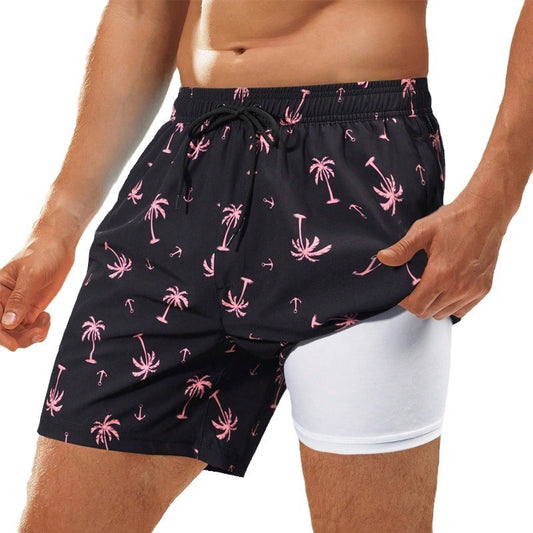 European And American Swimming Trunks Beach Pants Two-in-one Men's Anti-embarrassment