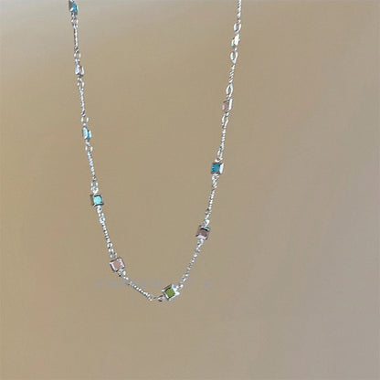 Square Color Fine Clavicle Chain Necklace Light Luxury