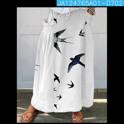 Women's Loose Versatile Pocket 3D Printed Midi Skirt