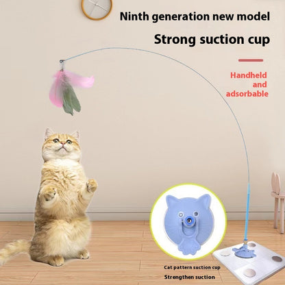 Cat Teaser Strong Suction Cup Long Brush Holder Toy With Bell