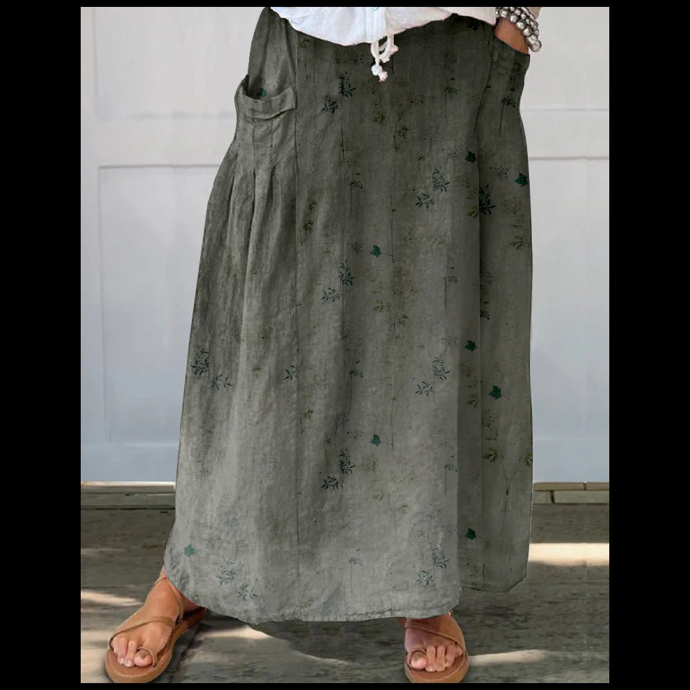 Women's Loose Versatile Pocket 3D Printed Midi Skirt