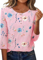 Printed 34 Sleeves Button Women's T-shirt